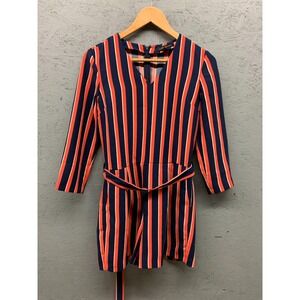 Banana‎ Republic Women's Striped V-Neck Belted Romper Navy Red Size 2